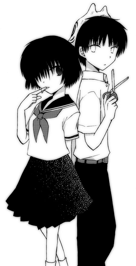 bad_id, crossover, discommunication, monochrome, nazo_no_kanojo_x, scissors, shima_tokio, urabe_mikoto