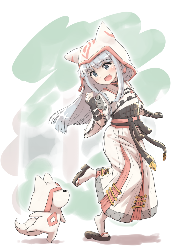 1girl, animal_ears, armor, armored_dress, dog, dog_ears, fingerless_gloves, gloves
