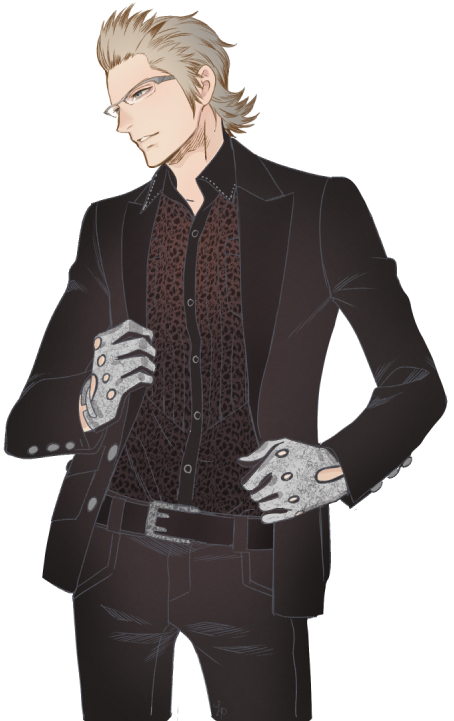 1boy, animal_print, black_clothes, brown_hair, final_fantasy, final_fantasy_xv, formal, glasses