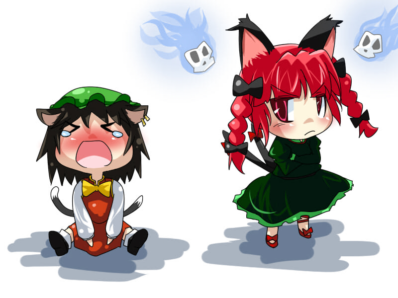 animal_ears, bad_id, braid, brown_hair, cat_ears, cat_tail, chen, chibi