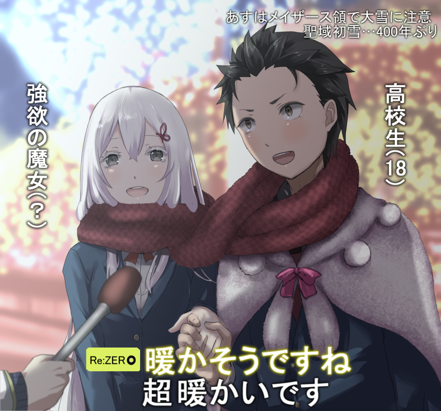 black_hair, blush, brown_eyes, butterfly_hair_ornament, echidna_(re:zero), grey_eyes, hair_ornament, long_hair