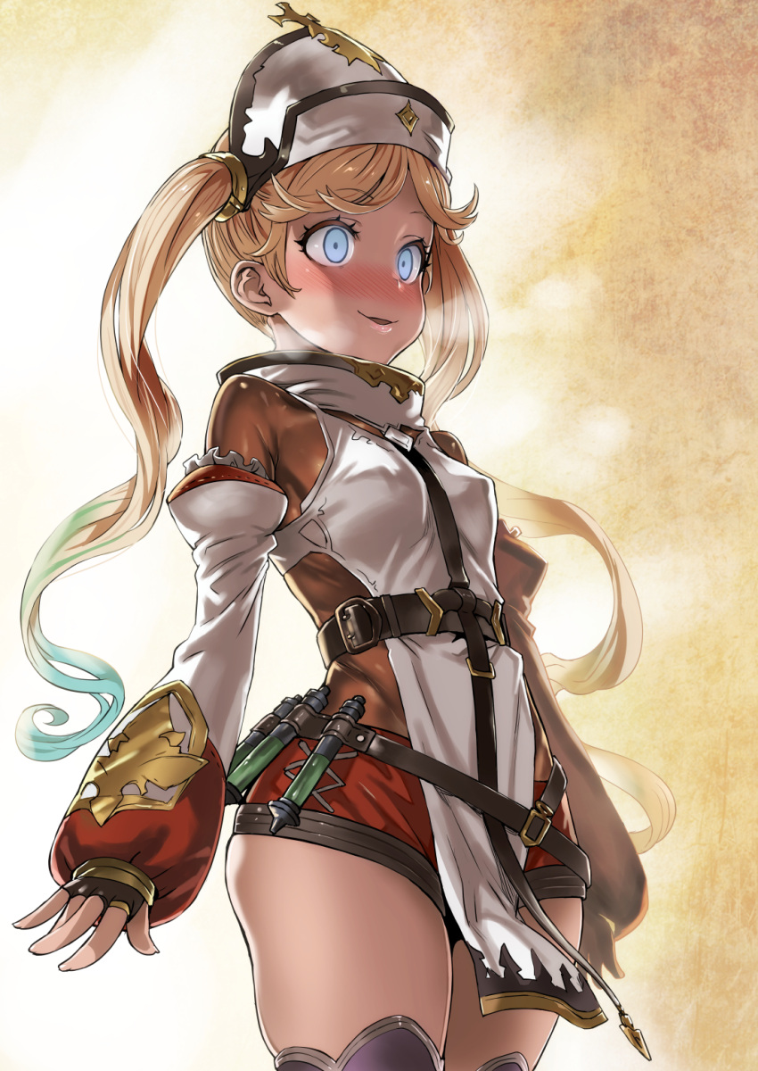1girl, asanagi, bangs, belt, black_gloves, blonde_hair, blue_eyes, blue_hair