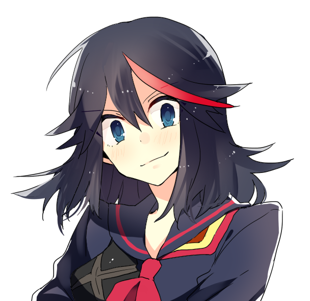 1girl, anko_(kirikiri), black_hair, black_shirt, blue_eyes, hair_ornament, head_tilt, kill_la_kill