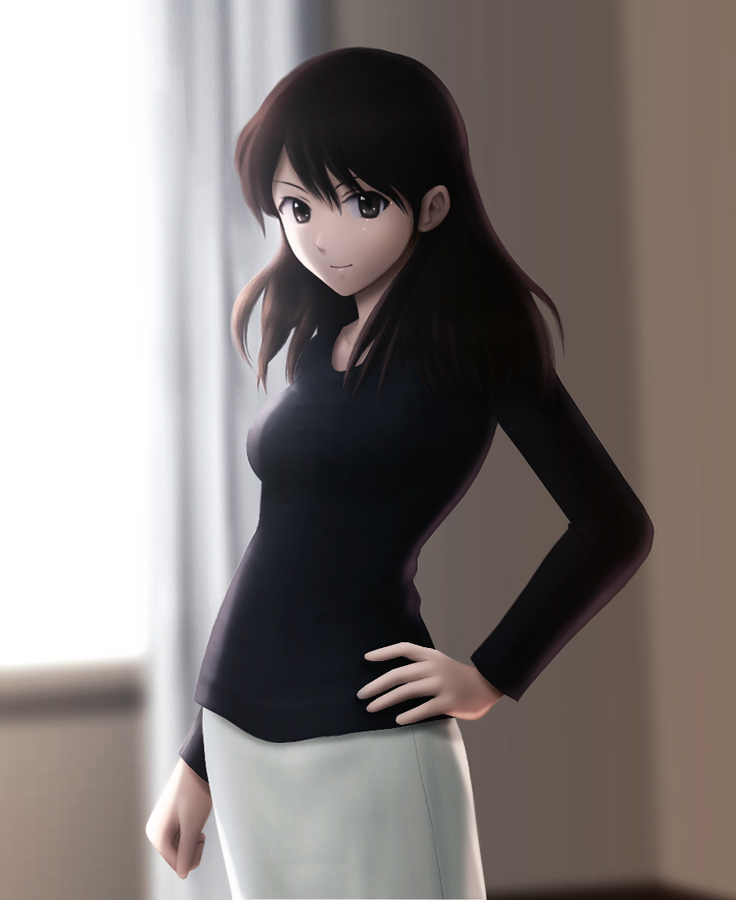 brown_eyes, brown_hair, hands_on_hips, kayoko, long_hair, long_skirt, siraha, tentai_senshi_sunred, uchida_kayoko
