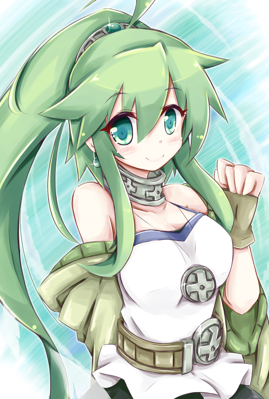 1girl, ahoge, bare_shoulders, belt, breasts, choker, cleavage, duel_monster