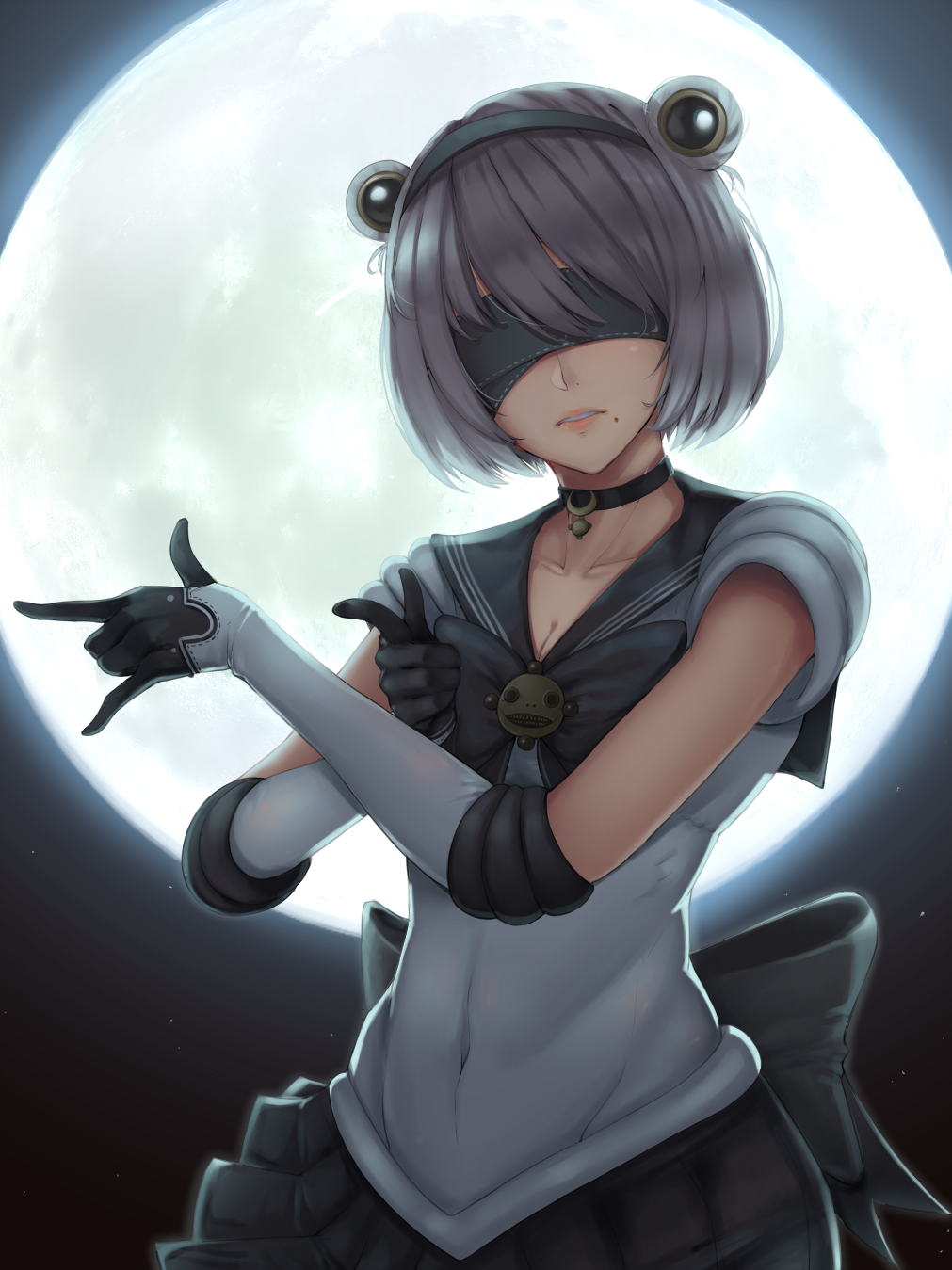 1girl, bishoujo_senshi_sailor_moon, blindfold, breasts, choker, cleavage, collarbone, cosplay