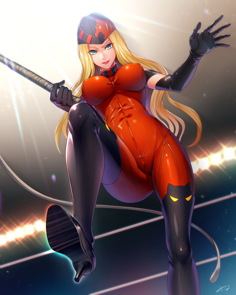 1girl, black_gloves, blonde_hair, blue_eyes, boots, elbow_gloves, gloves, hat