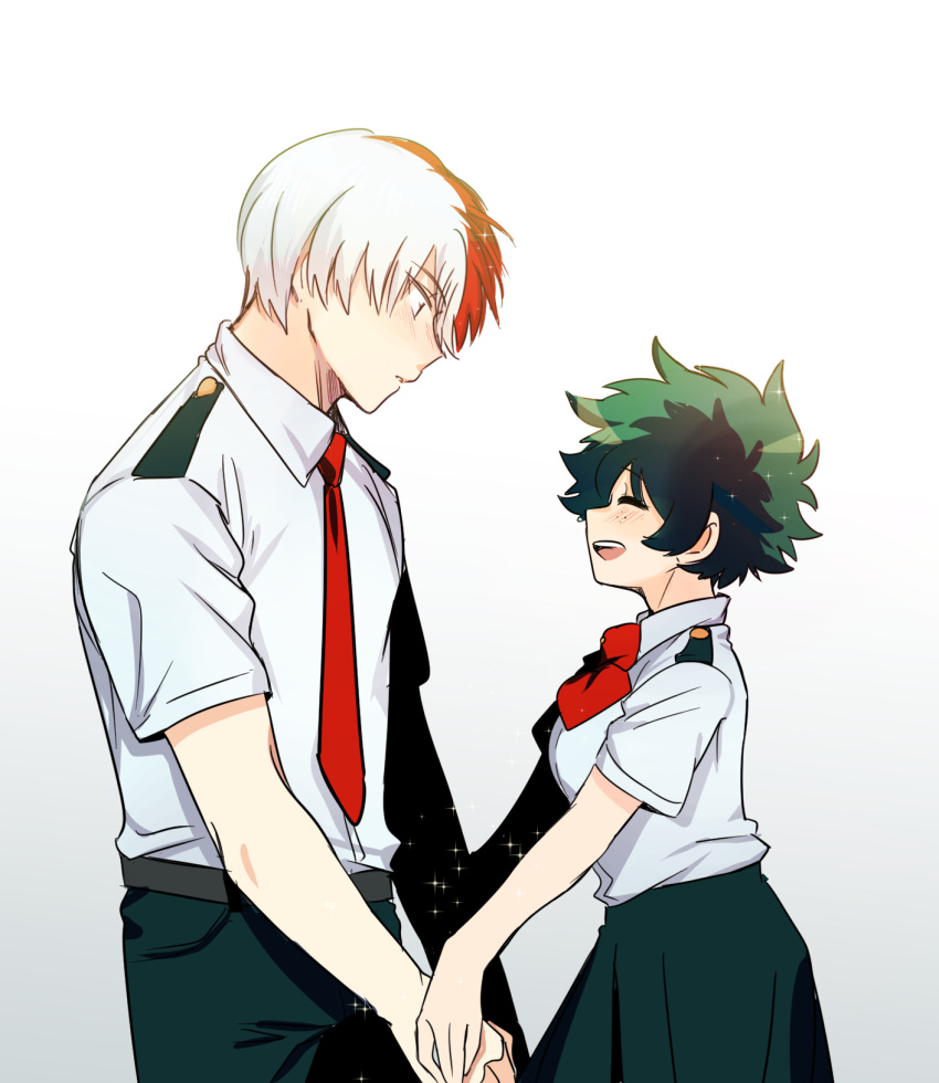 1boy, 1girl, bin, blush, boku_no_hero_academia, breasts, closed_eyes, genderswap