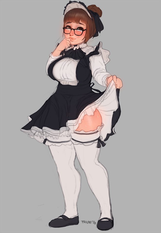 1girl, alternate_costume, bangs, black-framed_eyewear, blunt_bangs, blush, breasts, brown_eyes