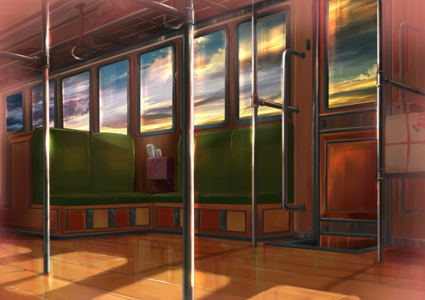 box, door, highres, original, remosse512, rolled_up_newspaper, scenery, sky