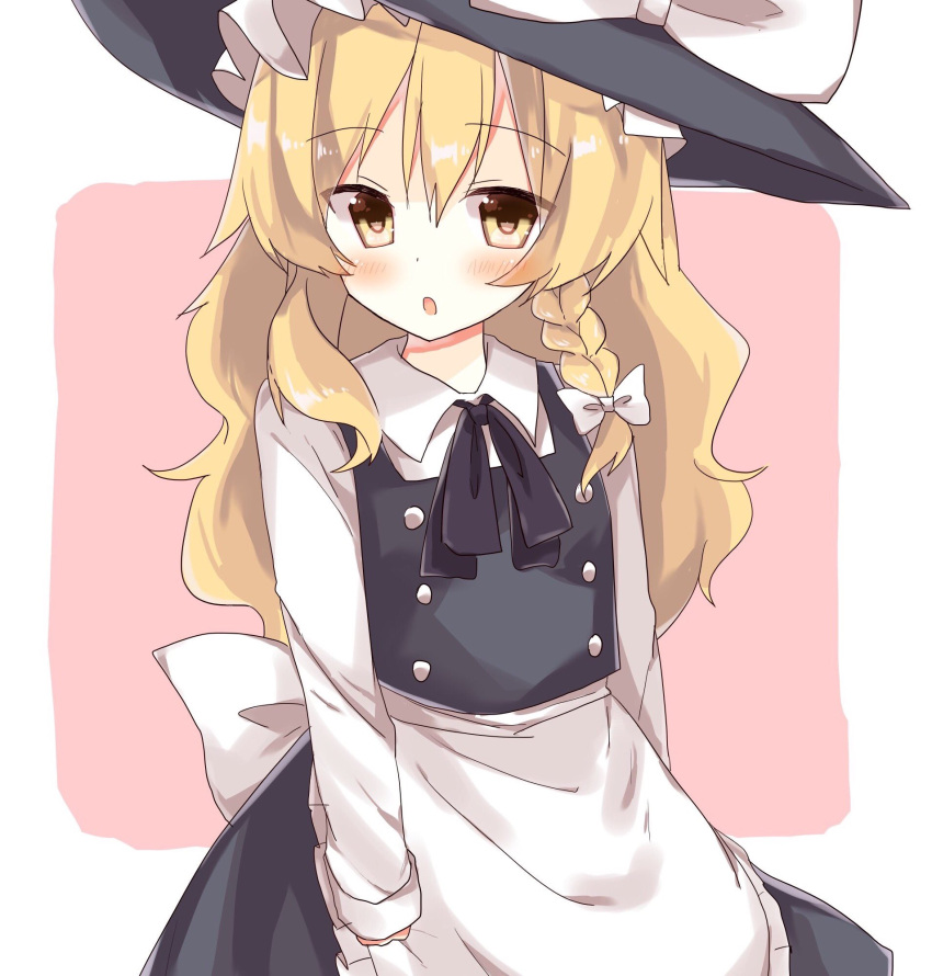1girl, :o, apron, blonde_hair, blush, collared_shirt, hat, highres