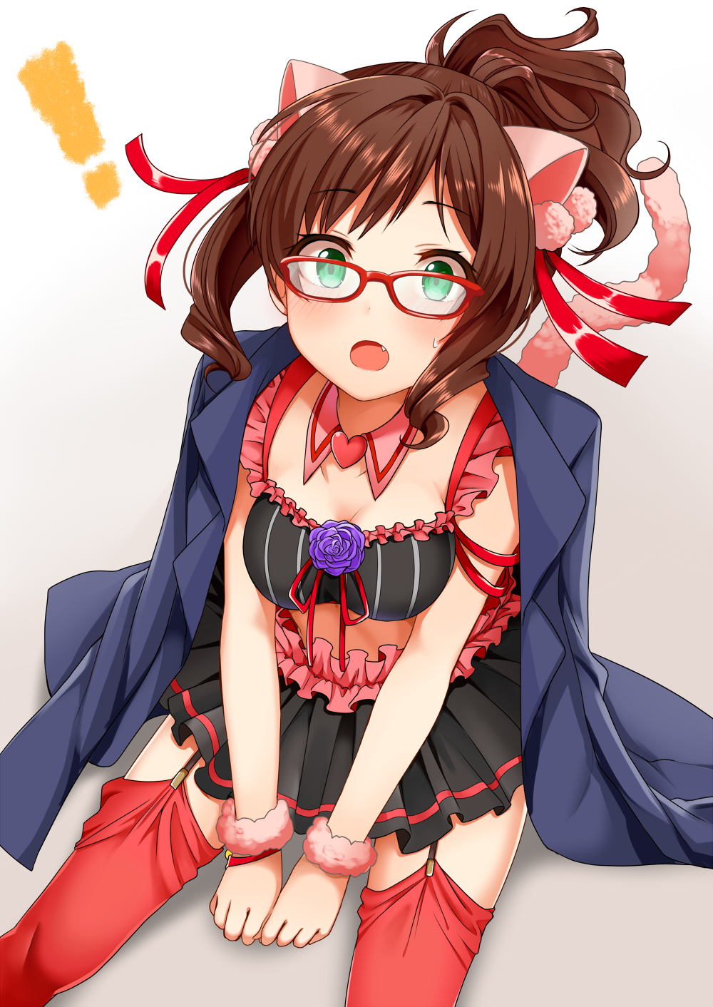 !, 1girl, animal_ears, blush, brown_hair, cat_ears, cat_tail, fang
