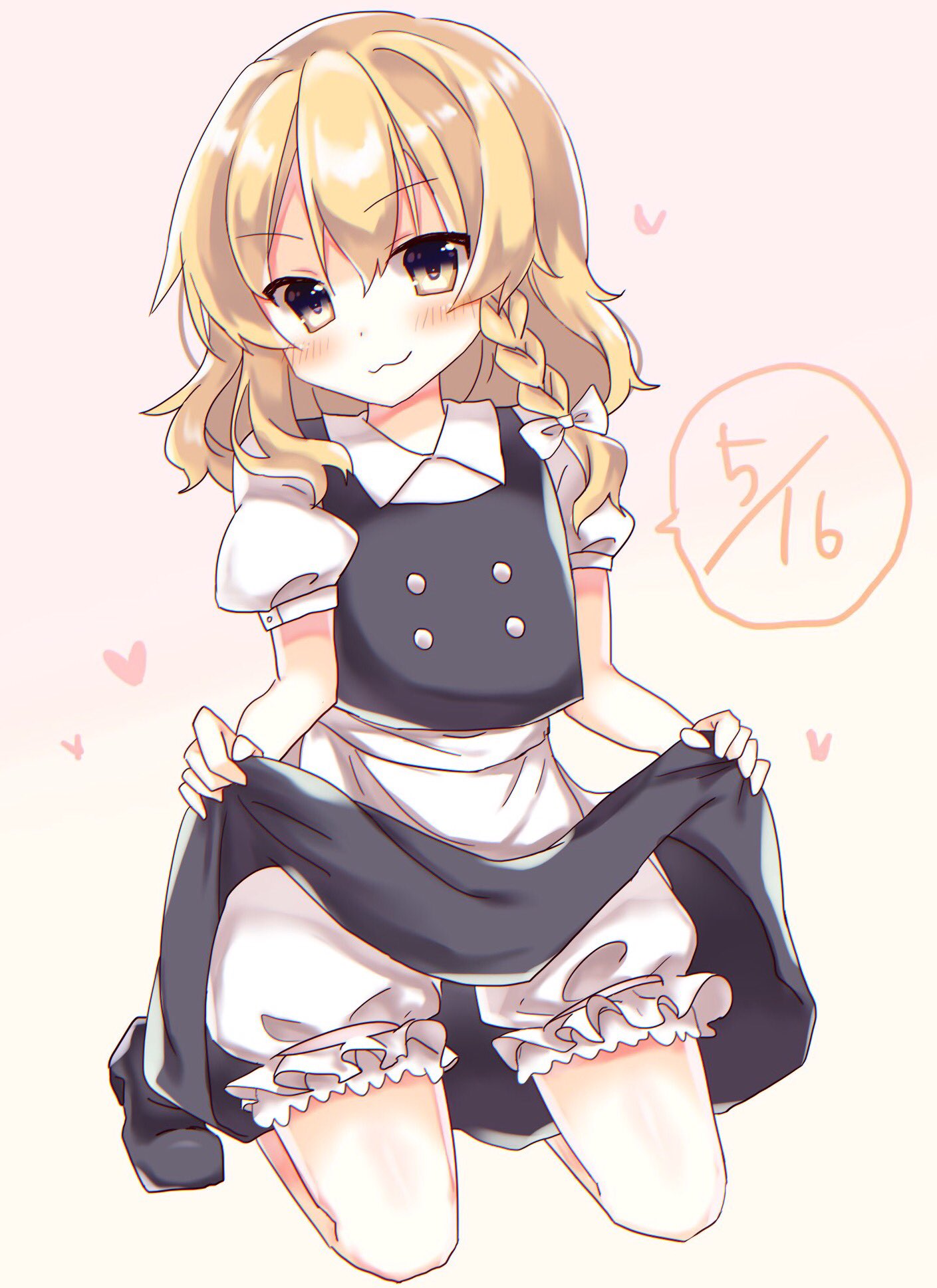 >:3, 1girl, :3, blonde_hair, bloomers, blush, braid, collared_shirt