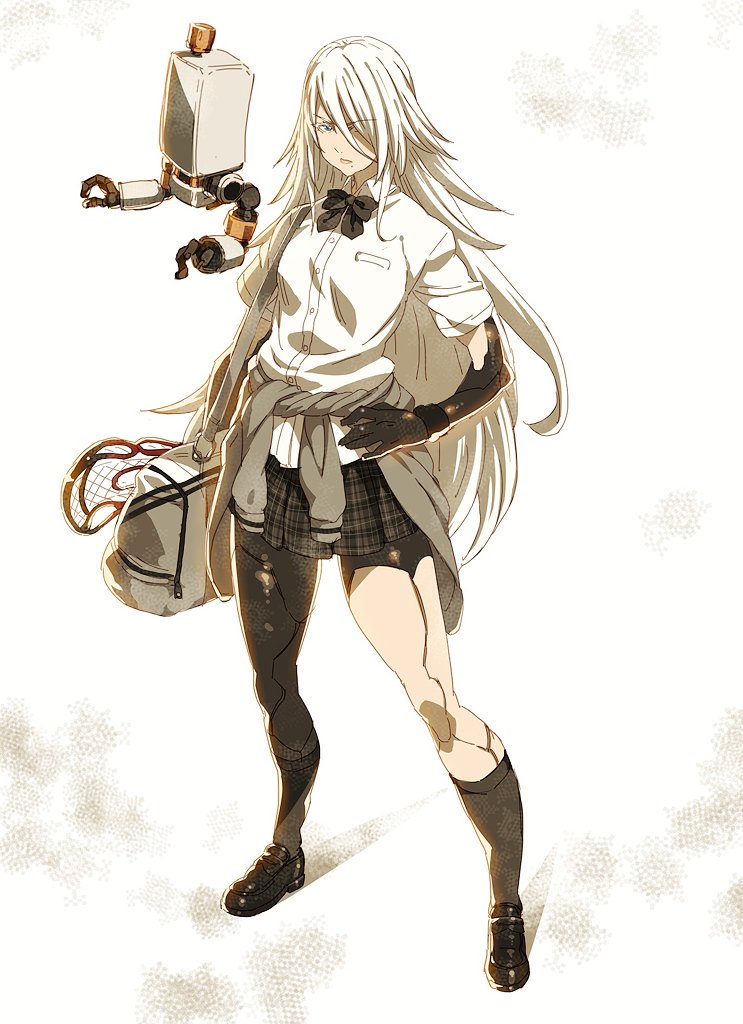 alternate_costume, bag, black_bow, blue_eyes, bow, clothes_around_waist, commentary, hand_on_hip