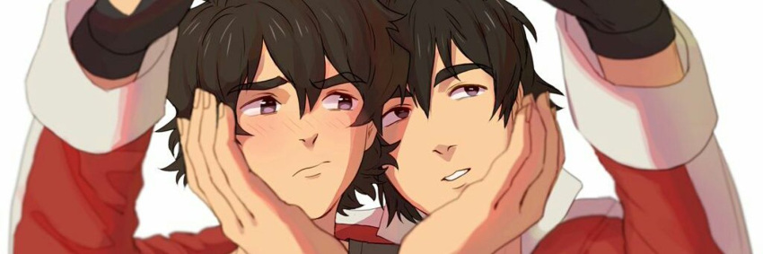 2boys, black_gloves, black_hair, closed_mouth, extra, fingerless_gloves, gloves, grey_eyes, hand_on_another's_face, hyakujuu-ou_golion, jacket, johnnybooboo, keith_(voltron), looking_at_another, looking_up, male_focus, multiple_boys, red_jacket, ricky_(voltron), self_shot, short_hair, voltron:_legendary_defender