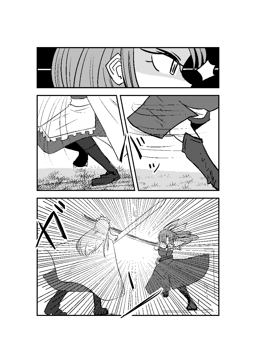 2girls, apron, battle, belt, boots, bow, bracelet, cloak