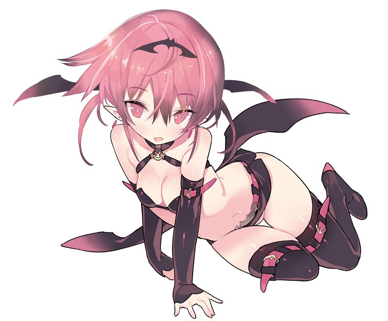 1girl, arm_support, bangs, bare_shoulders, bat_wings, black_boots, black_shoes, black_wings