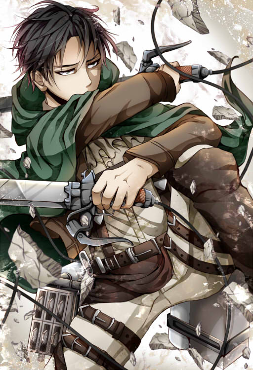 1boy, black_hair, boots, brown_boots, brown_jacket, cape, dress_shirt, dual_wielding