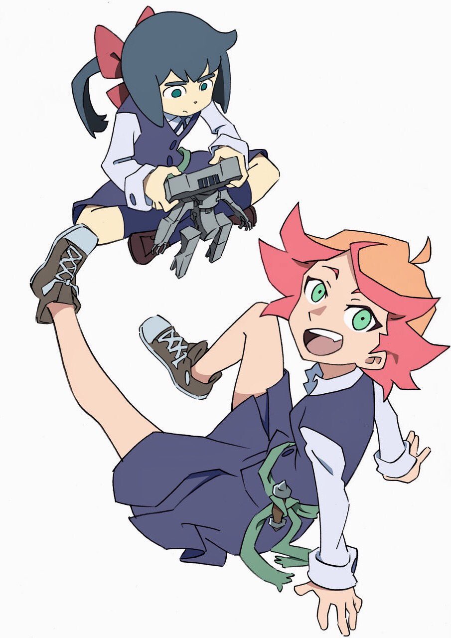 2girls, ahoge, amanda_o'neill, arai_hiroki, arm_support, black_hair, bow, constanze_amalie_von_braunschbank-albrechtsberger