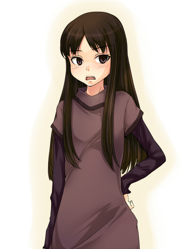 blush, brown_eyes, brown_hair, child, face, fang, long_hair, misaki_minato