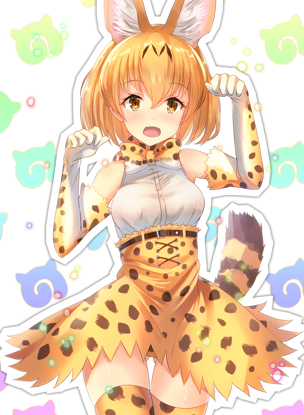 1girl, animal_ears, bow, bowtie, commentary_request, cross-laced_clothes, elbow_gloves, fur_collar