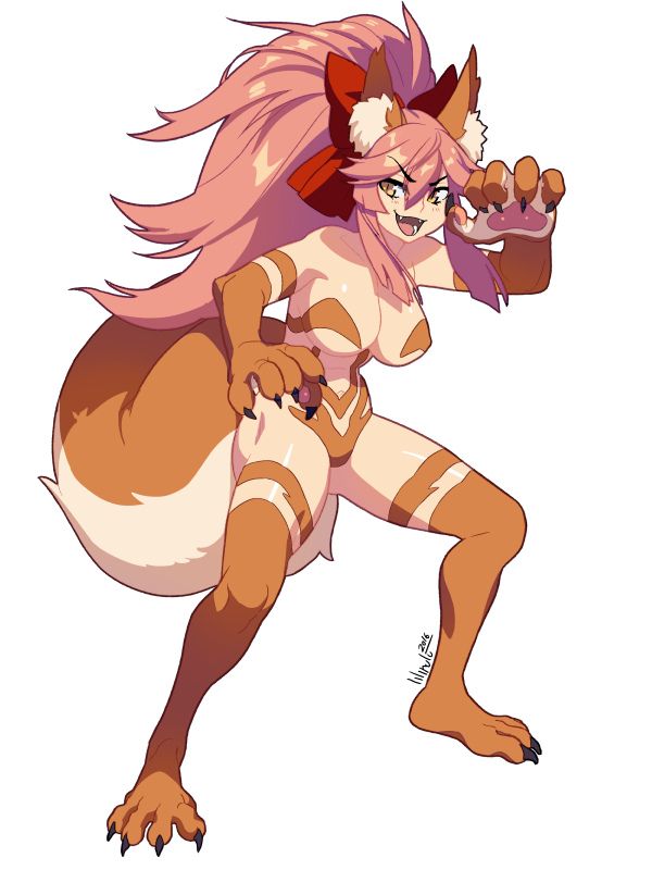 1girl, animal_ears, bell, bell_collar, big_hair, breasts, capcom, claws