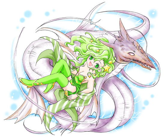 :d, breasts, cleavage, dragon, final_fantasy, final_fantasy_iv, green_hair, leviathan_(final_fantasy)