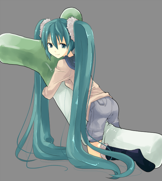 1girl, aputomu77, aqua_eyes, aqua_hair, hatsune_miku, long_hair, skirt, spring_onion
