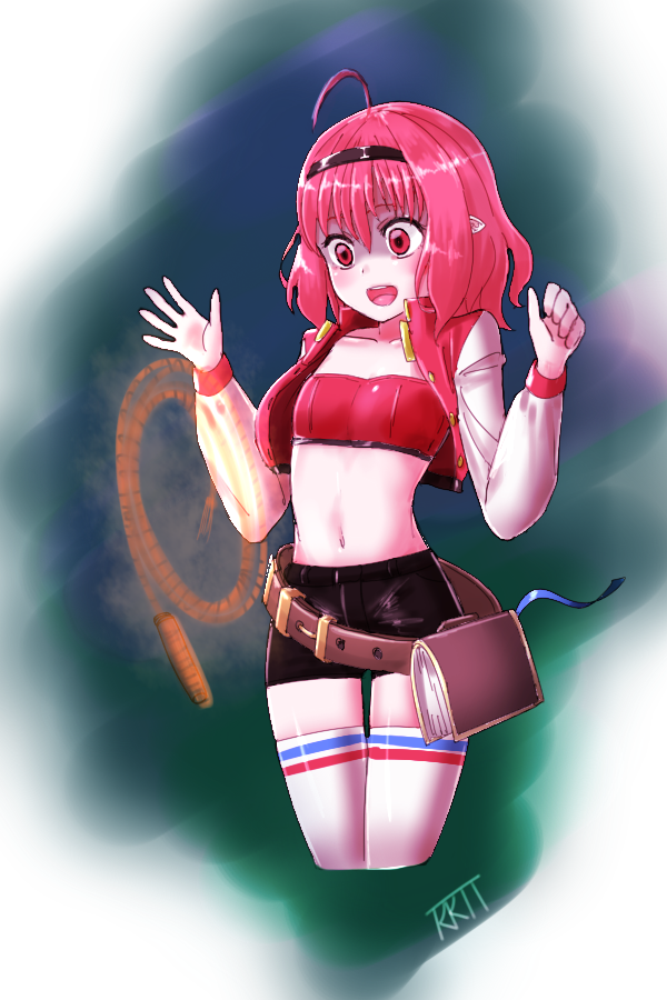 ahoge, belt, black_shorts, book, dungeon_and_fighter, empty_eyes, hairband, jacket