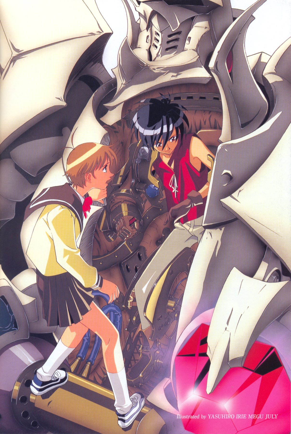 1girl, black_hair, brown_eyes, brown_hair, escaflowne, escaflowne_(guymelef), gloves, highres