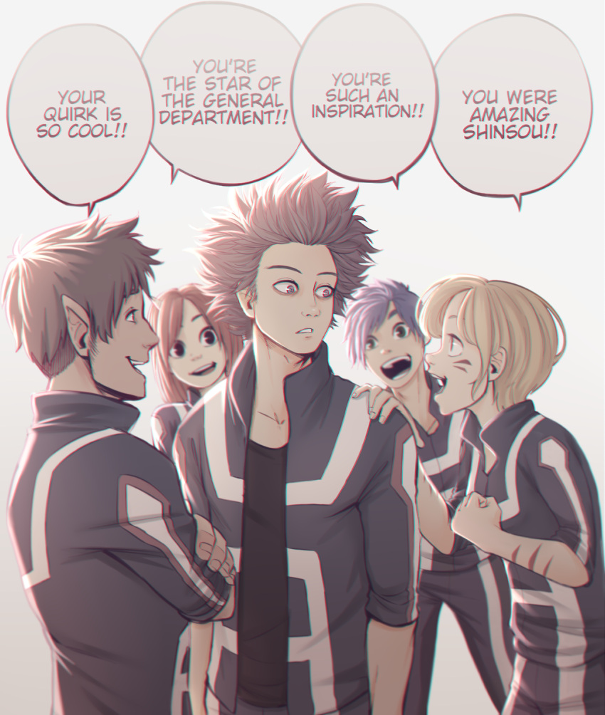 !!, 1girl, 4boys, blue_eyes, blue_hair, boku_no_hero_academia, english, hand_on_another's_shoulder