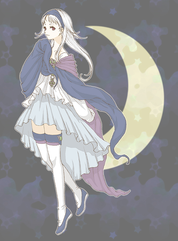 1girl, bad_id, bangs, blouse, blue_hairband, cape, closed_mouth, crescent