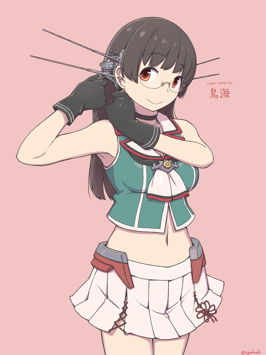 10s, 1girl, armpits, bare_shoulders, beret, black_gloves, black_hair, breasts