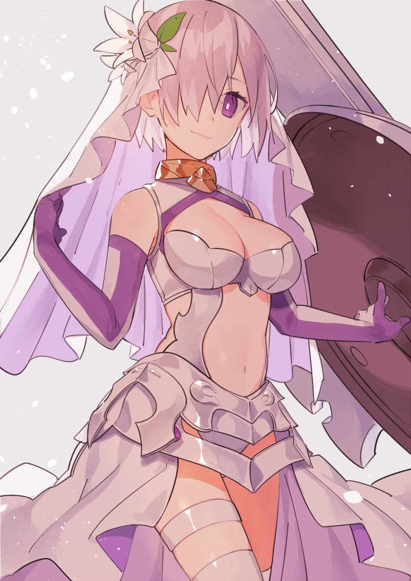 1girl, adapted_costume, aikanm, armor, armored_dress, breasts, bright_pupils, cleavage