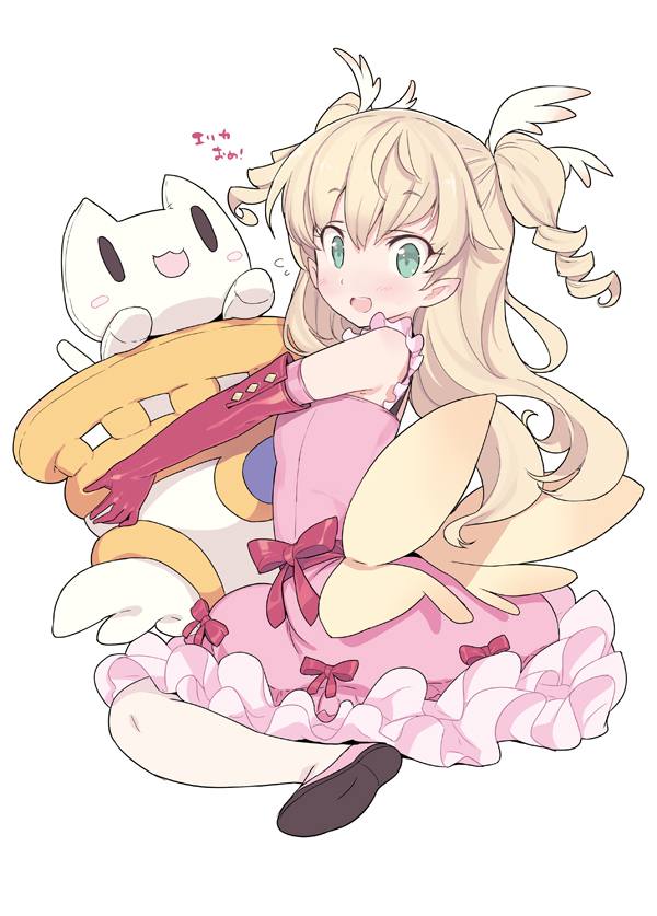 1girl, :3, :d, bangs, blade_(galaxist), blonde_hair, blush, cat