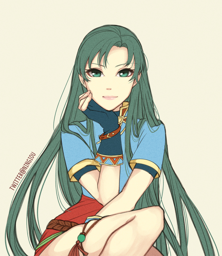 1girl, fingerless_gloves, fire_emblem, fire_emblem:_rekka_no_ken, gloves, green_eyes, green_hair, highres