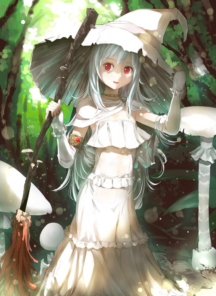 1girl, absurdres, adjusting_clothes, adjusting_hat, amanita_virosa, blush, collarbone, culter
