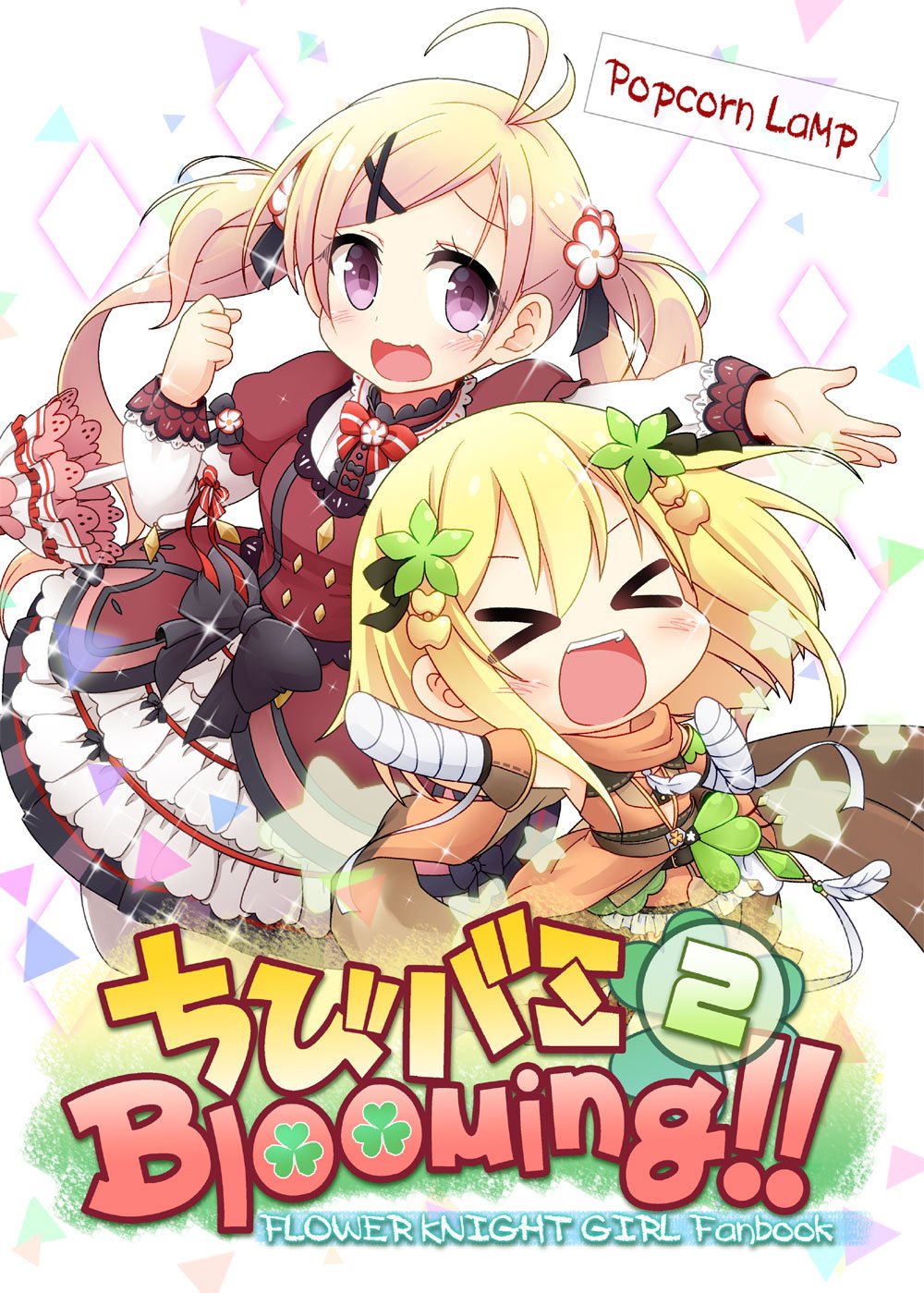 >_<, 2girls, :o, ahoge, arm_up, bandaged_arms, black_bow, blonde_hair