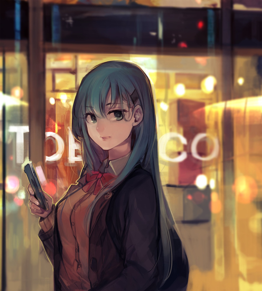 10s, 1girl, aika_warazu, aqua_eyes, aqua_hair, backpack, bag, blazer