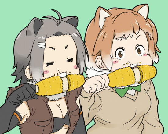 2girls, american_beaver_(kemono_friends), animal_ears, animated, animated_gif, beaver_ears, black-tailed_prairie_dog_(kemono_friends), blush