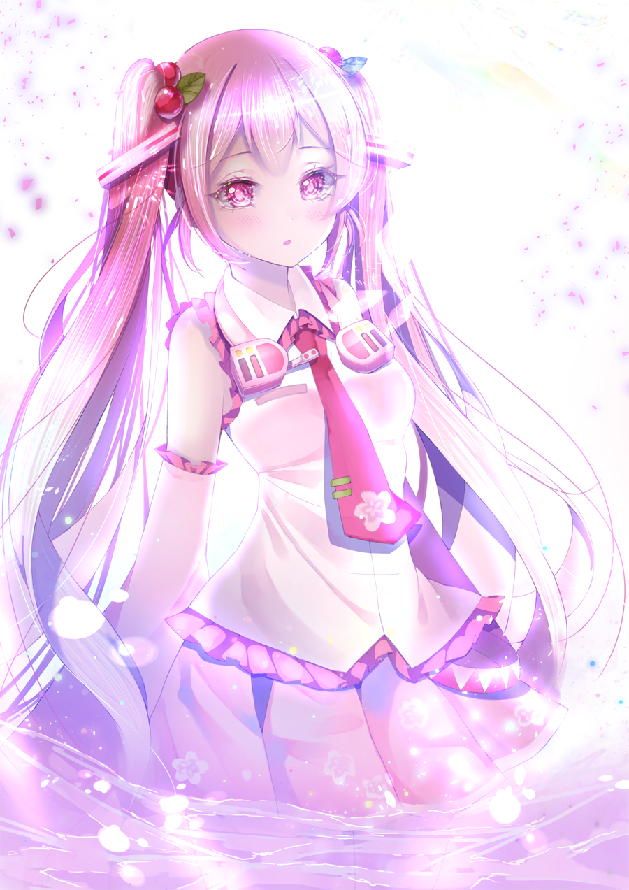 1girl, :o, bangs, bare_shoulders, blush, breasts, cherry, cherry_blossoms