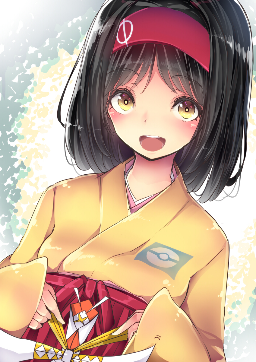 1girl, black_hair, blush, brown_eyes, commentary_request, erika_(pokemon), gym_leader, hairband