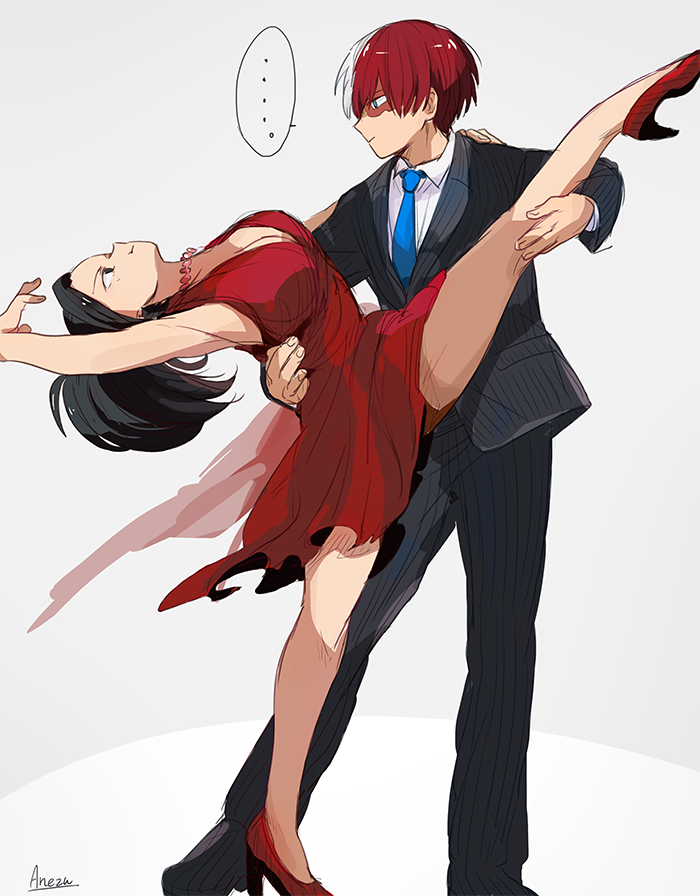 ..., 1boy, 1girl, anezu, armpits, artist_name, black_eyes, black_hair