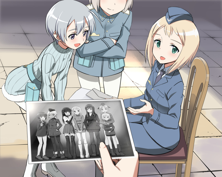 6+girls, anabuki_tomoko, blonde_hair, blush, chair, crossed_arms, eila_ilmatar_juutilainen, elizabeth_f_beurling