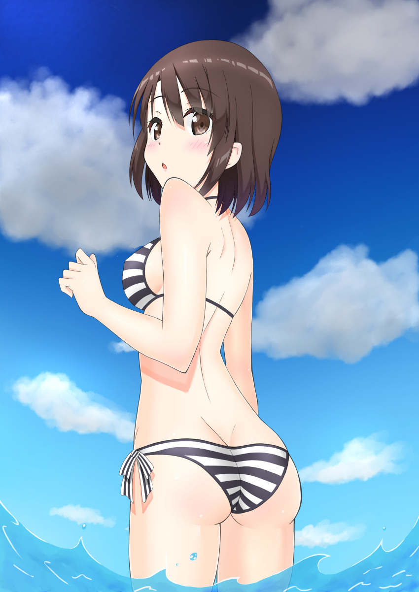 1girl, a-1_pictures, absurdres, ass, back, bikini, brown_eyes, brown_hair