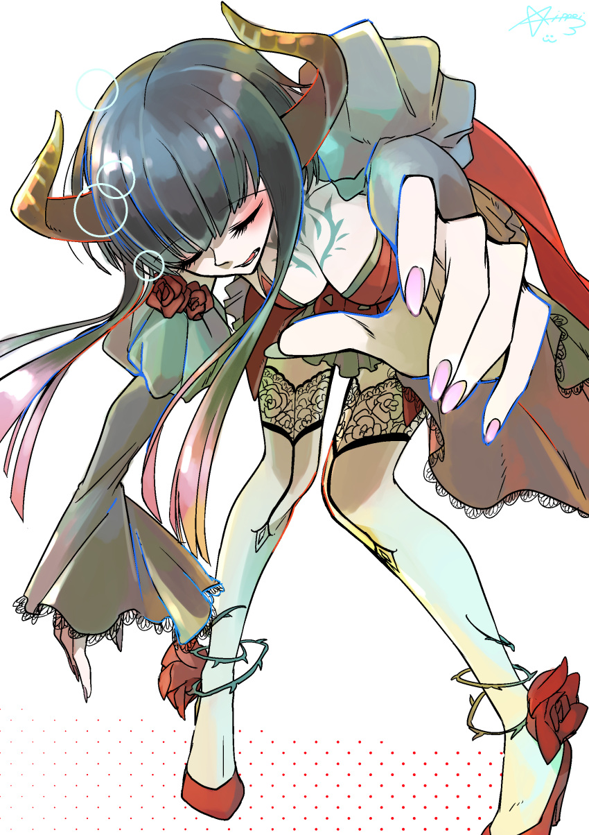 1girl, :3, absurdres, artist_request, bangs, bent_over, black_hair, blunt_bangs