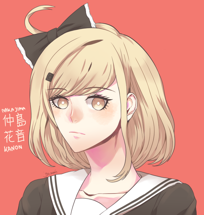 1girl, ahoge, artist_name, blonde_hair, bow, character_name, dangan_ronpa, dangan_ronpa_1