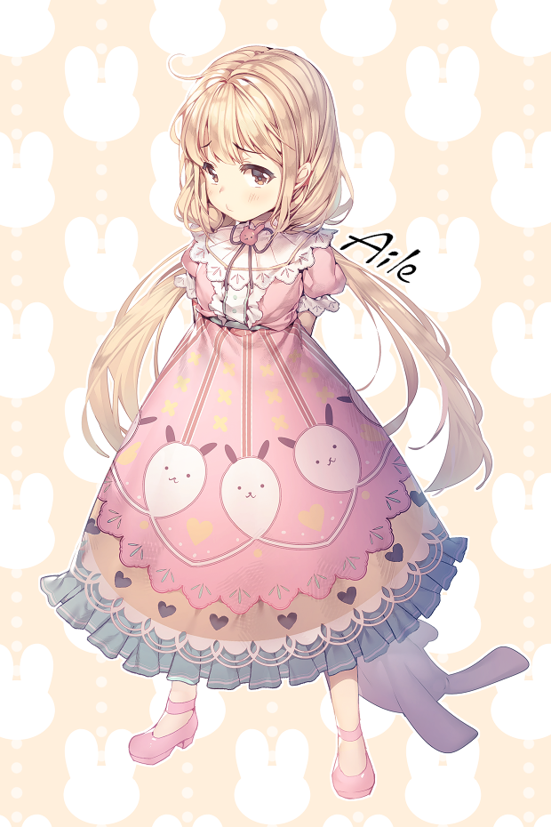 1girl, ahoge, aile_(crossroads), arms_behind_back, artist_name, bangs, blonde_hair, blush