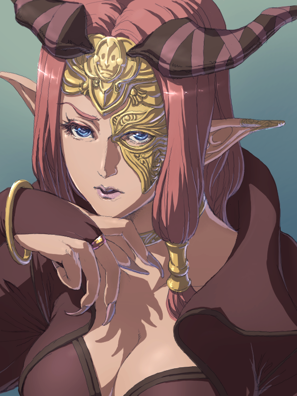 1girl, blue_eyes, breasts, cleavage, fire_emblem, fire_emblem_echoes:_mou_hitori_no_eiyuuou, horns, jewelry