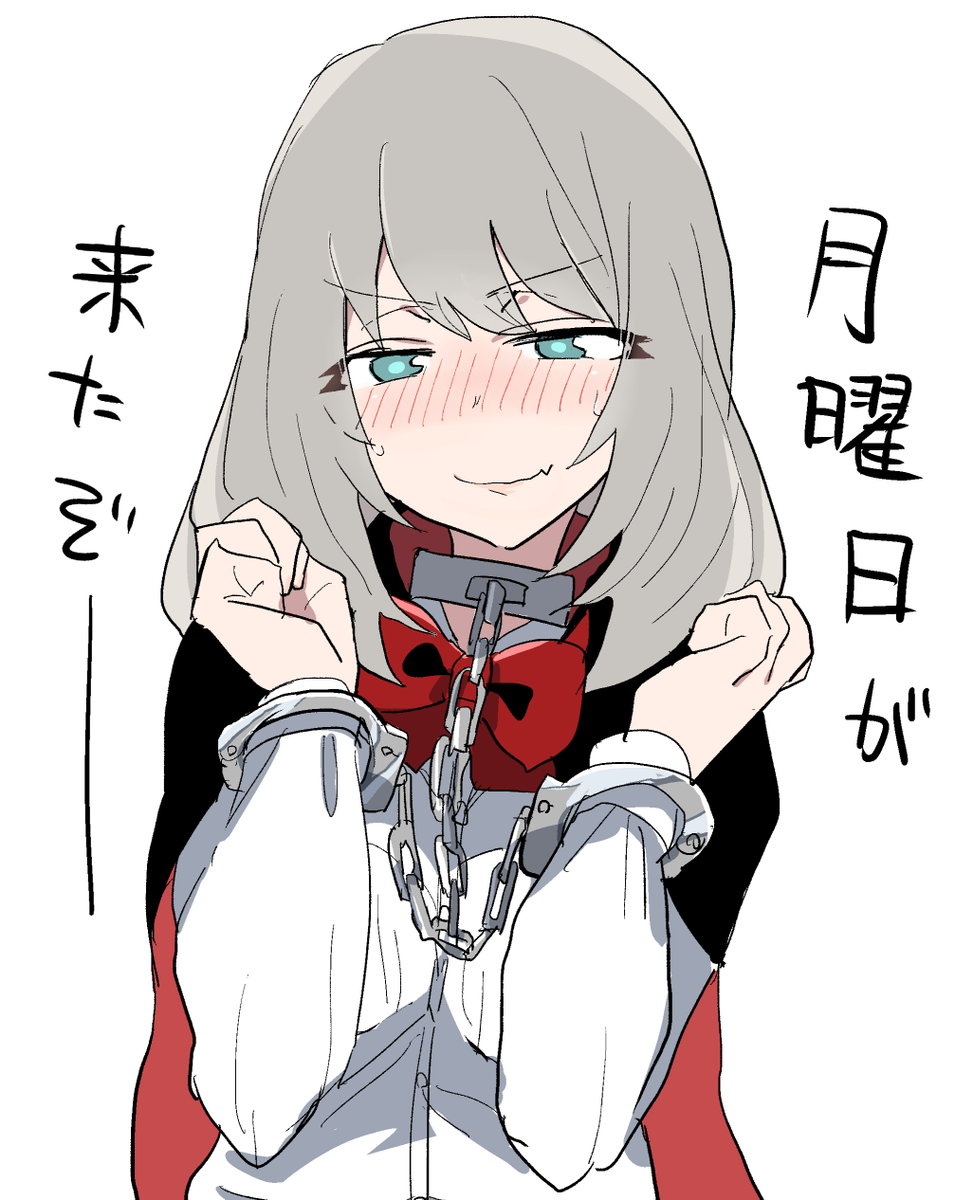 1girl, azu_(azu401), blonde_hair, blush, bow, cape, chained, chains